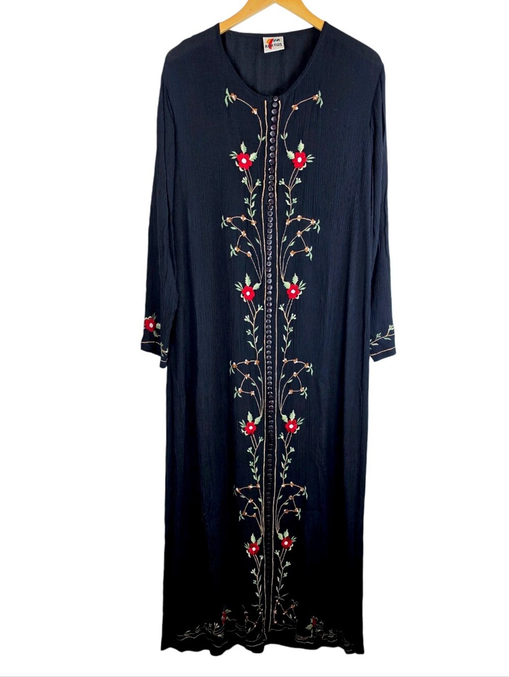 VTG Kaktus Maxi Dress Crepe Embroidered Floral Kaftan Maxi Dress Boho Whimsical